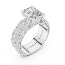 Radiant Cut Moissanite Ring with Wide Pavé Band in white 925 sterling silver, view 2