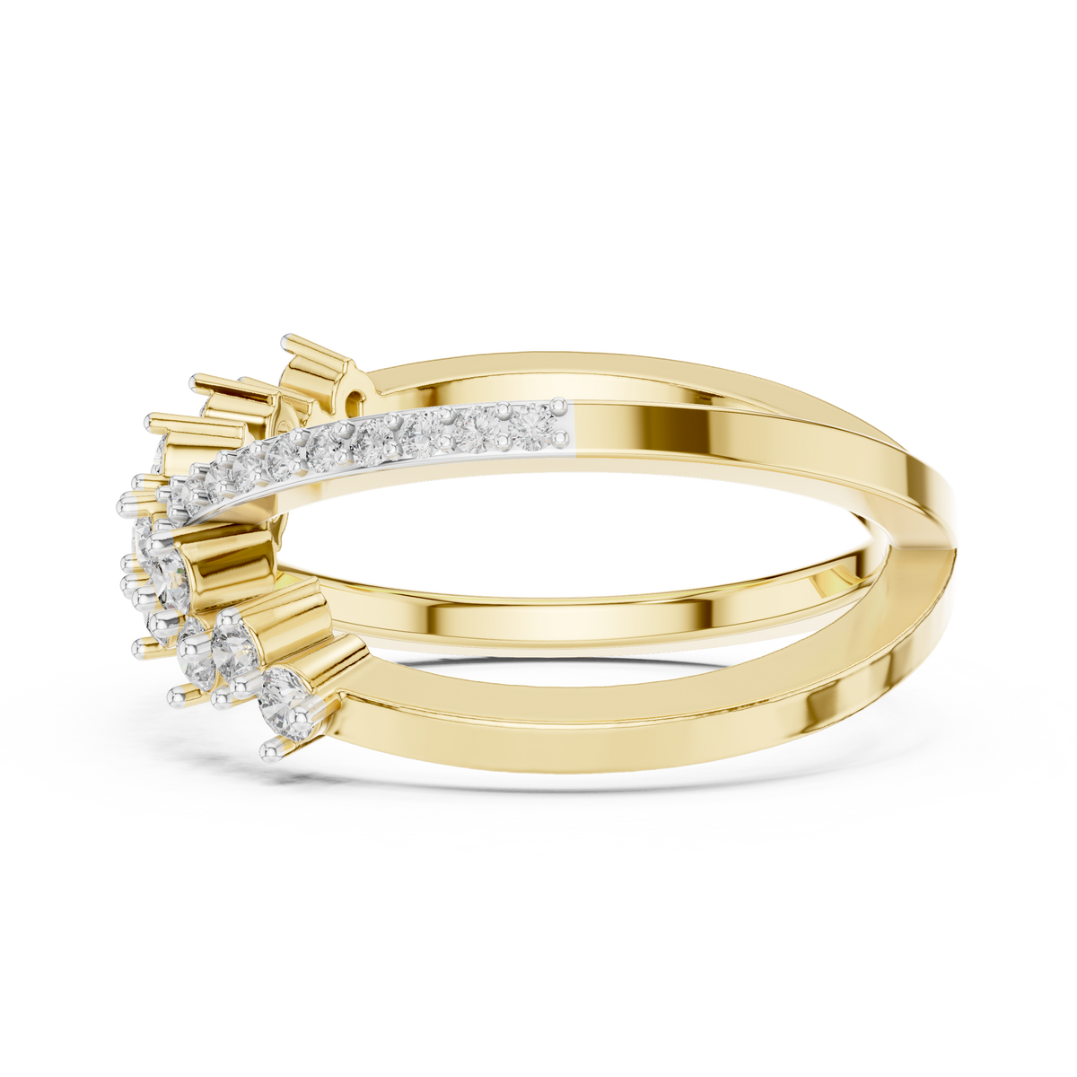 Crossover X Cluster Moissanite Ring in yellow 925 sterling silver, view 3