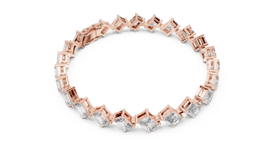 Emerald and Radiant Cut Moissanite Tennis Bracelet in rose 925 sterling silver, view 3