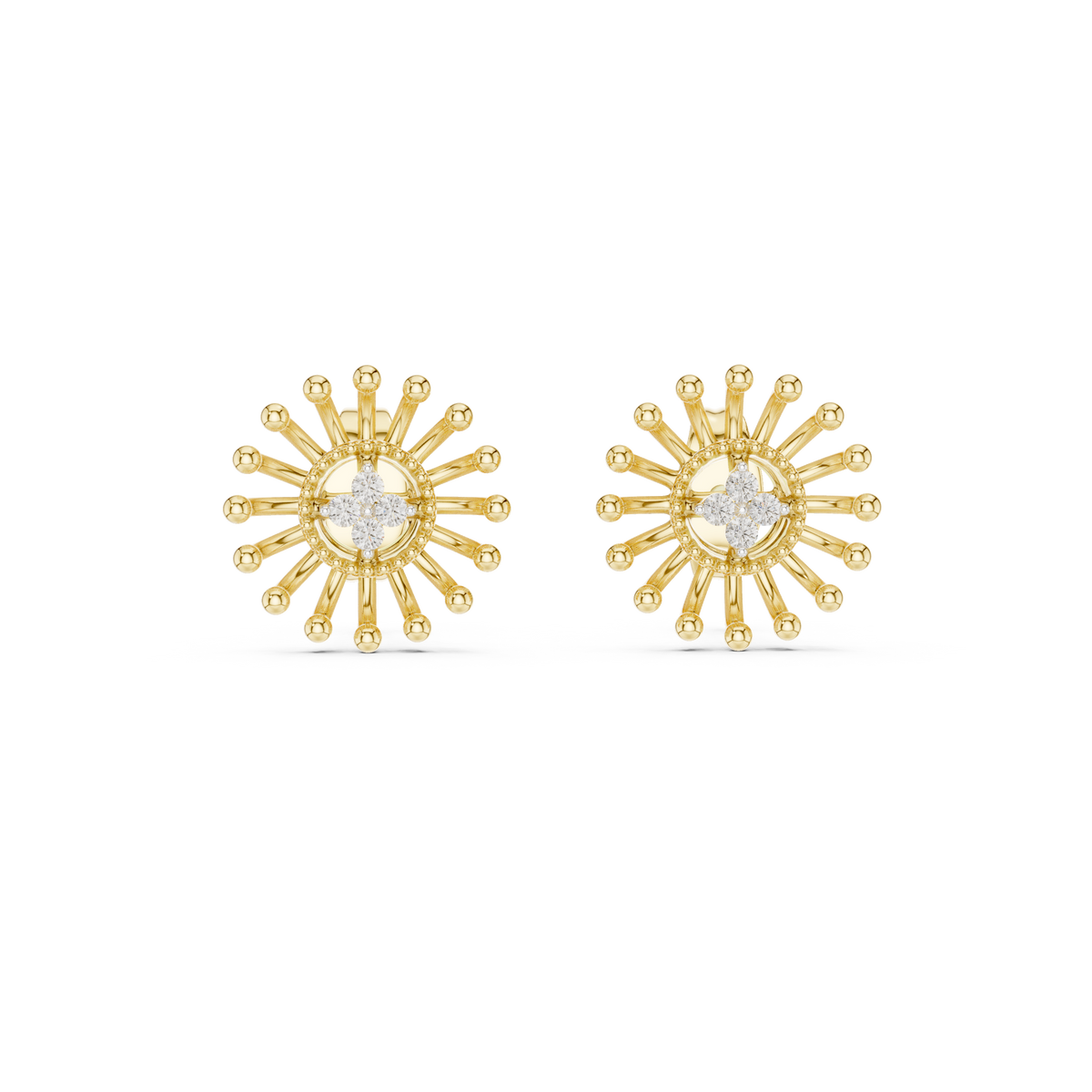 Moissanite Starburst Stud Earrings in yellow 925 sterling silver, view 4