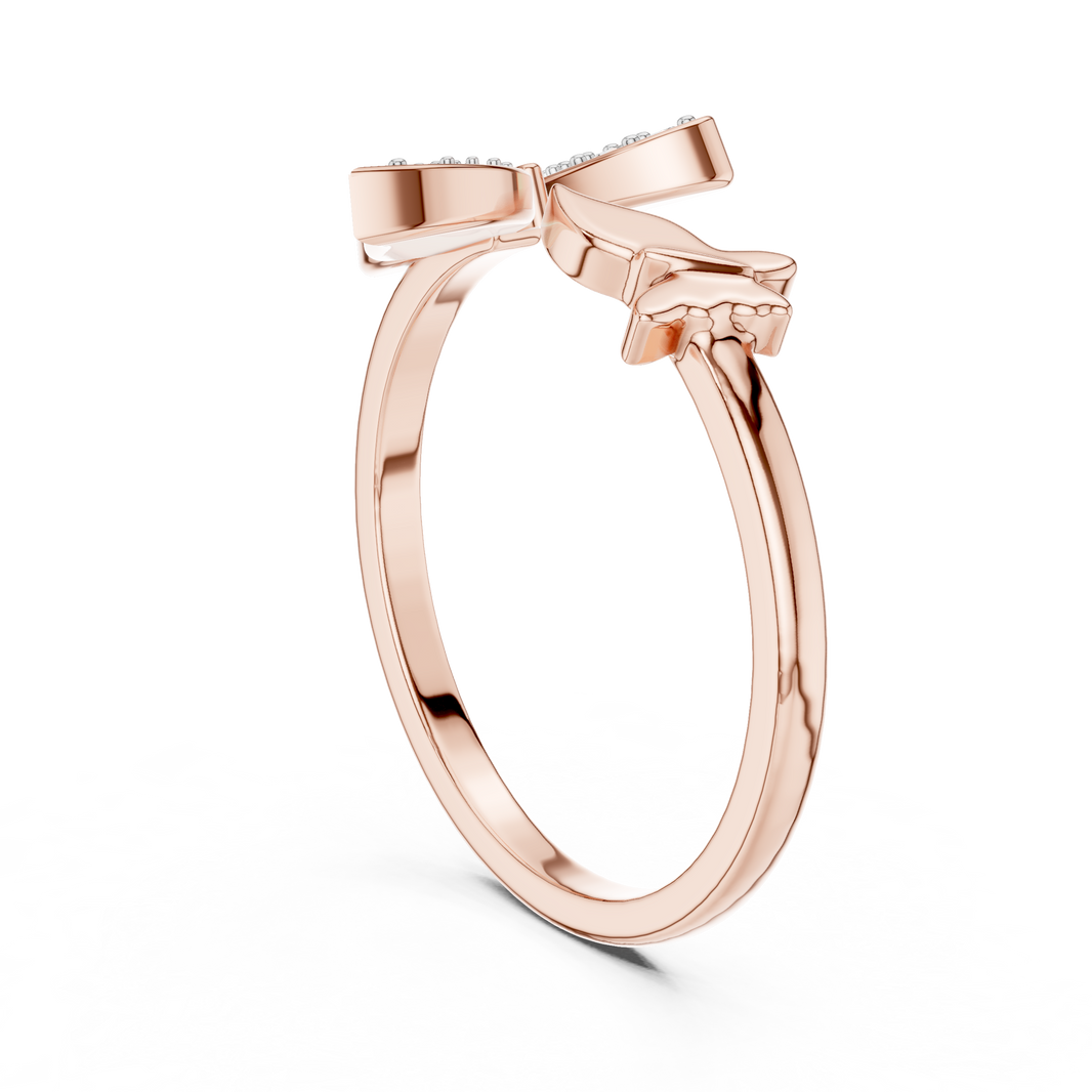 Butterfly Bypass Moissanite Open Ring in rose 925 sterling silver, view 1