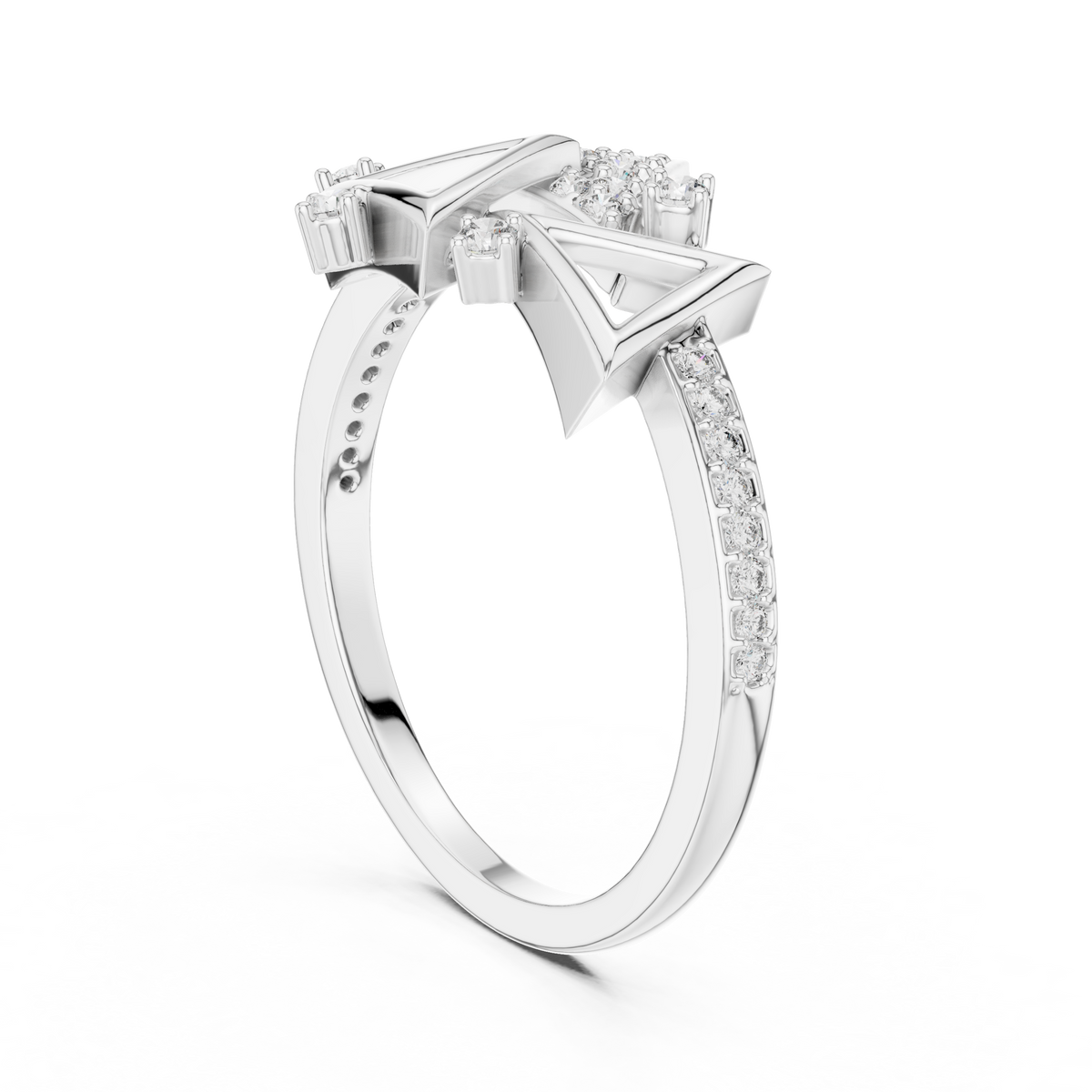 Geometric Triangle Pavé Moissanite Cocktail Ring in white 925 sterling silver, view 1