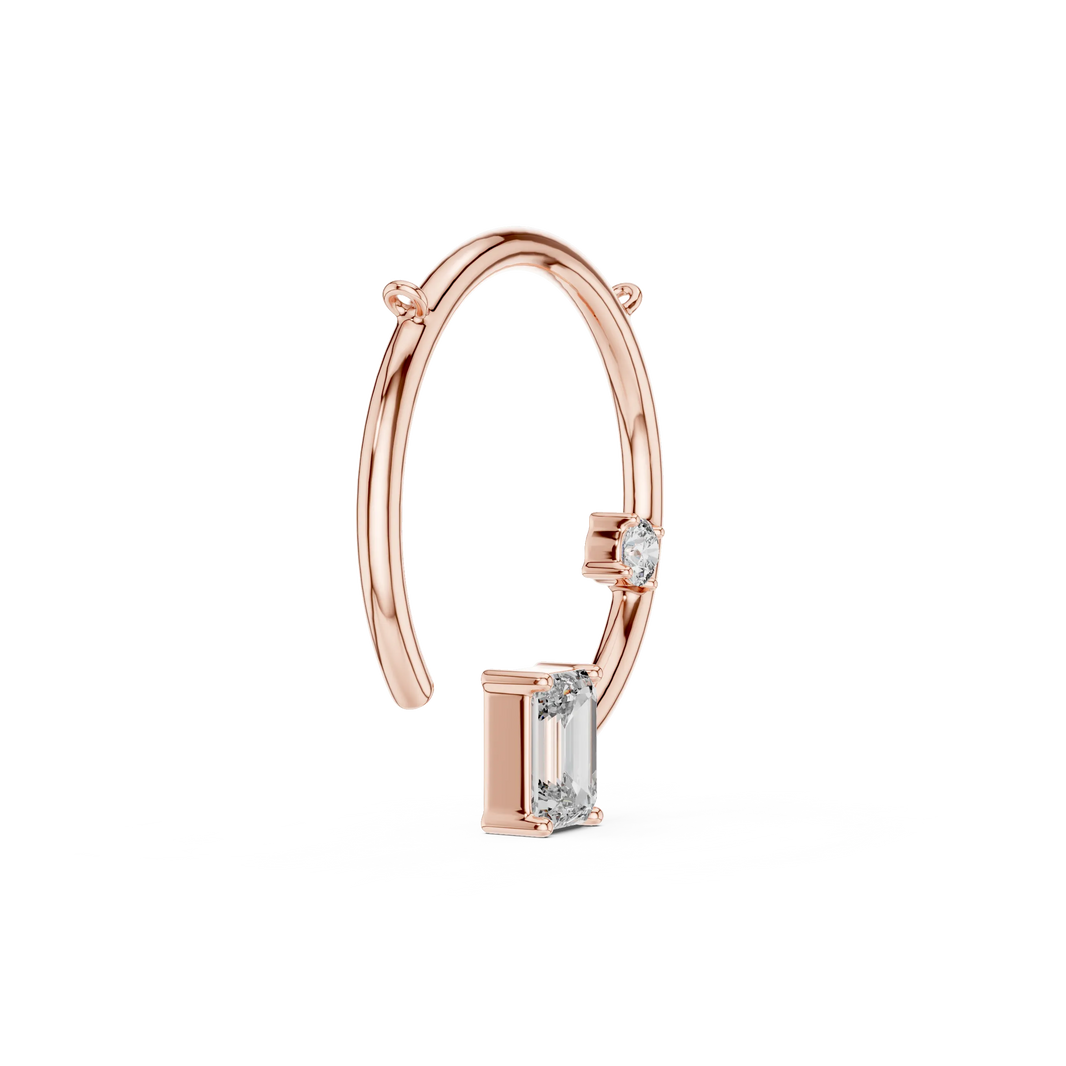 Open Circle Emerald Cut Moissanite Pendant in rose 925 sterling silver, view 3