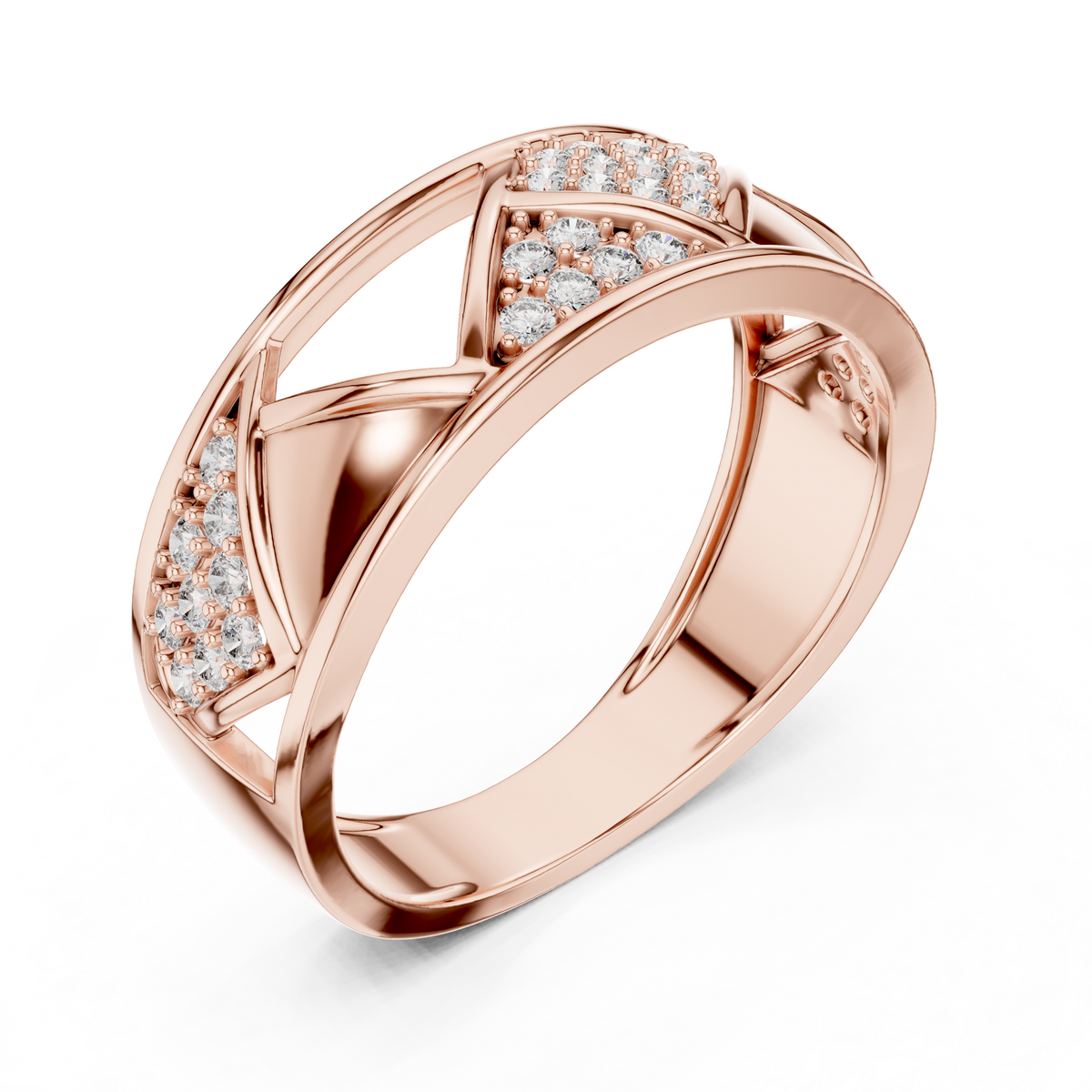 Geometric Lattice Pavé Wide Moissanite Band in rose 925 sterling silver, view 2