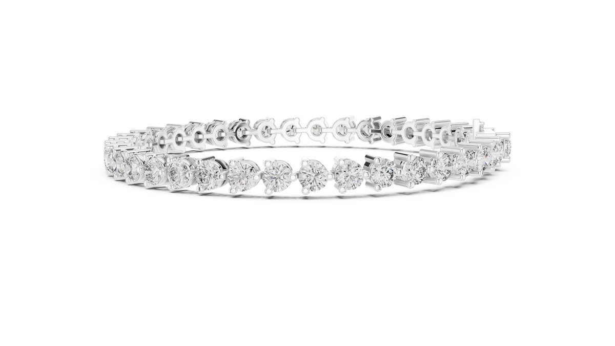 Three Prong Round Moissanite Tennis Bracelet in white 925 sterling silver, view 4