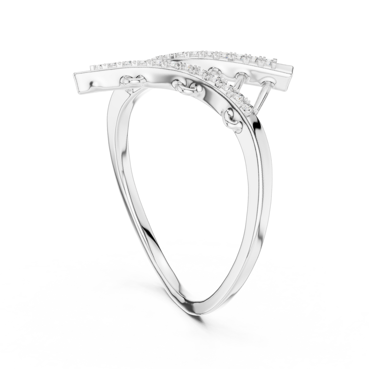 Ladder Crossover Moissanite Ring in white 925 sterling silver, view 1