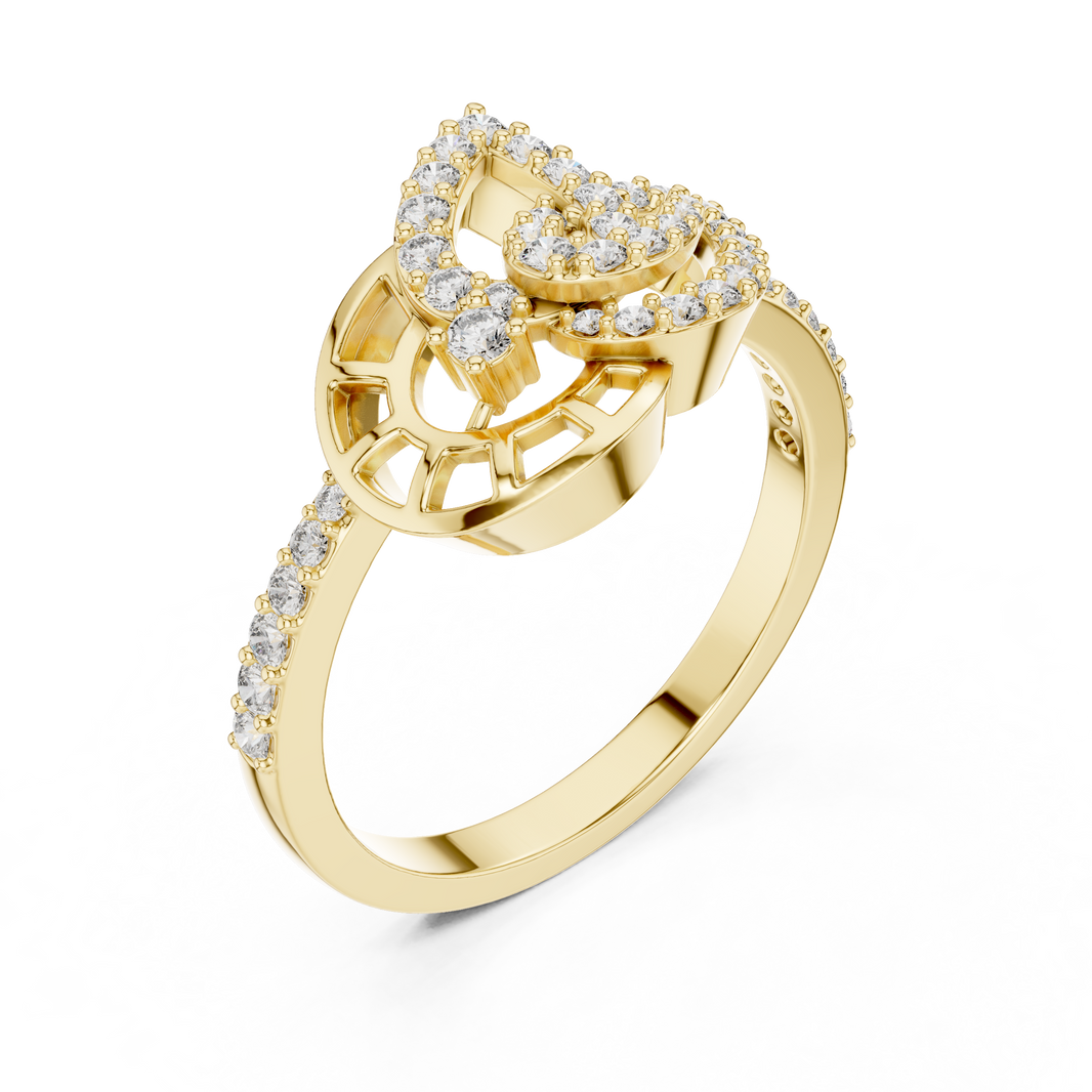 Pavé Leaf and Nautilus Swirl Moissanite Ring in yellow 925 sterling silver, view 2