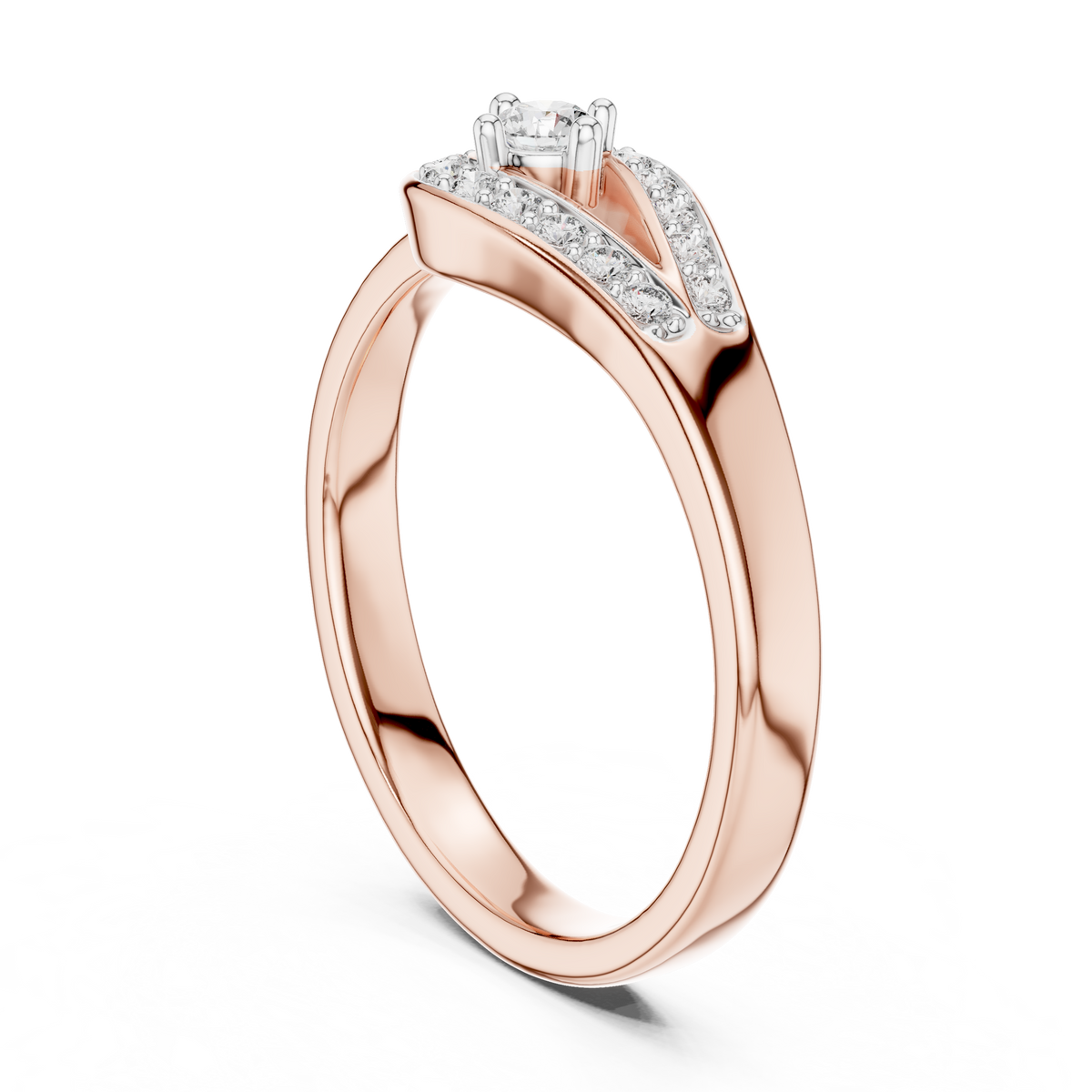 Pavé Teardrop Loop Moissanite Ring in rose 925 sterling silver, view 1