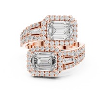Emerald Cut Halo Toi et Moi Moissanite Bypass Ring in rose 925 sterling silver, view 4