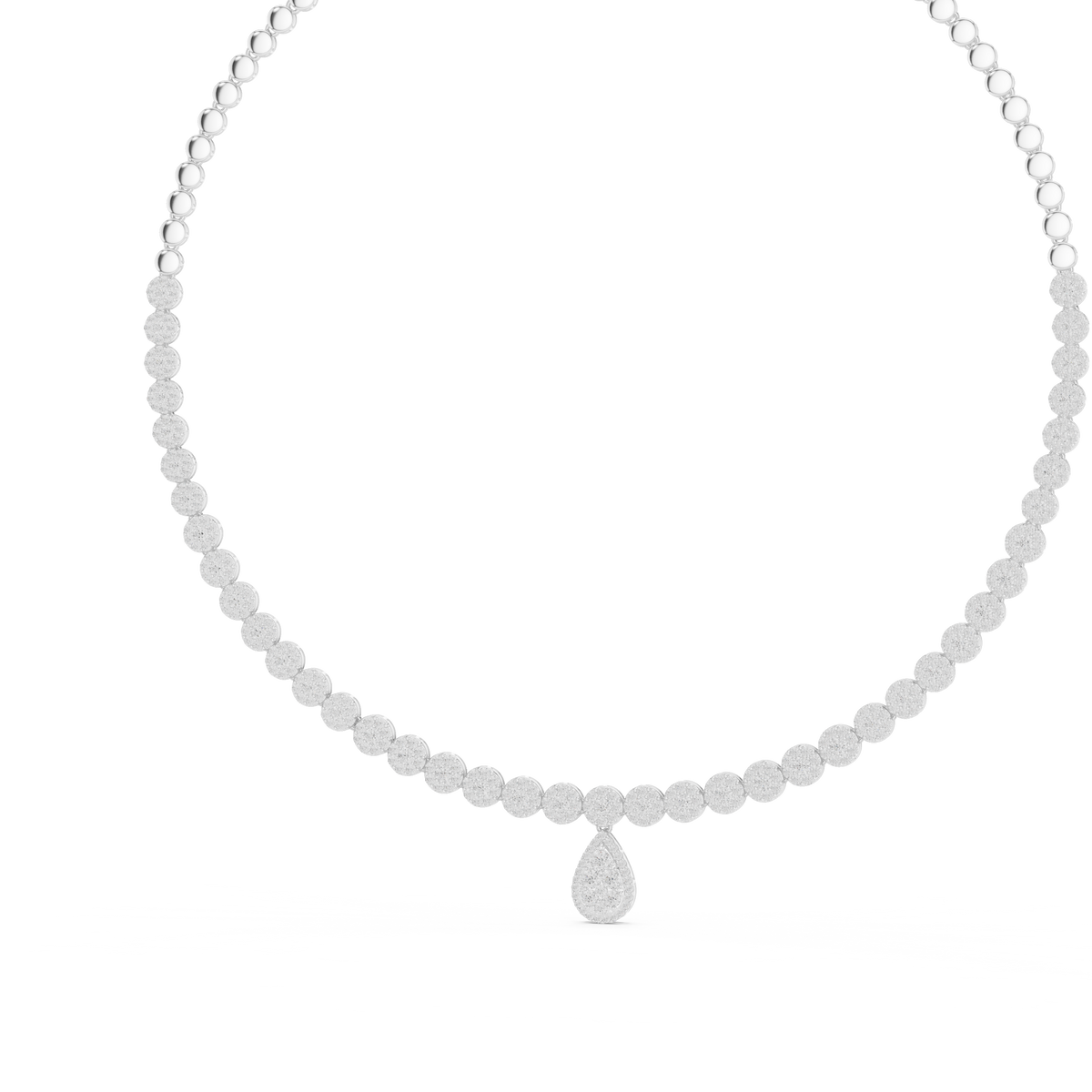 Graduated Round Necklace with Pear Cluster Drop in white 925 sterling silver, view 2