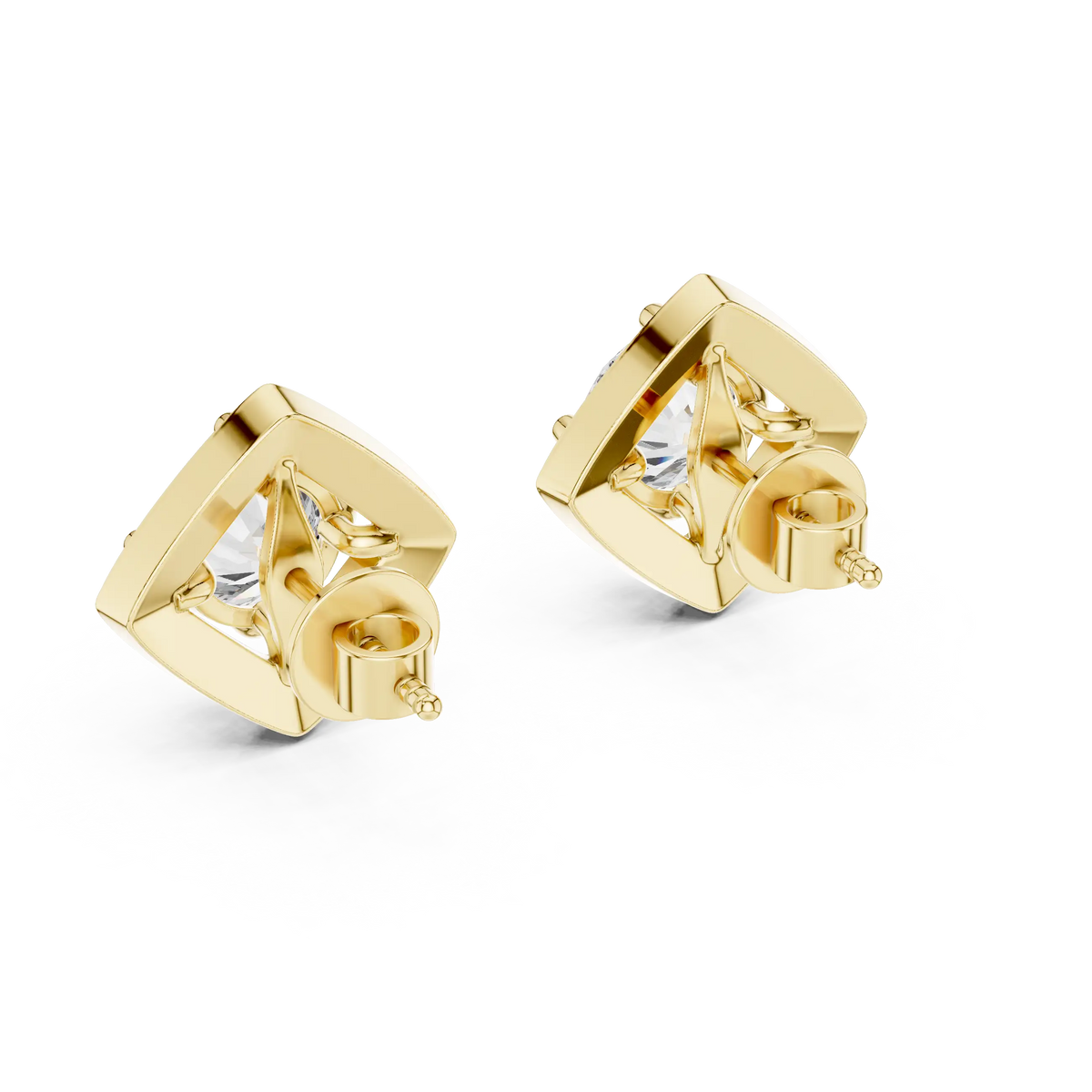 Round moissanite square halo stud earrings in yellow 925 sterling silver, view 3