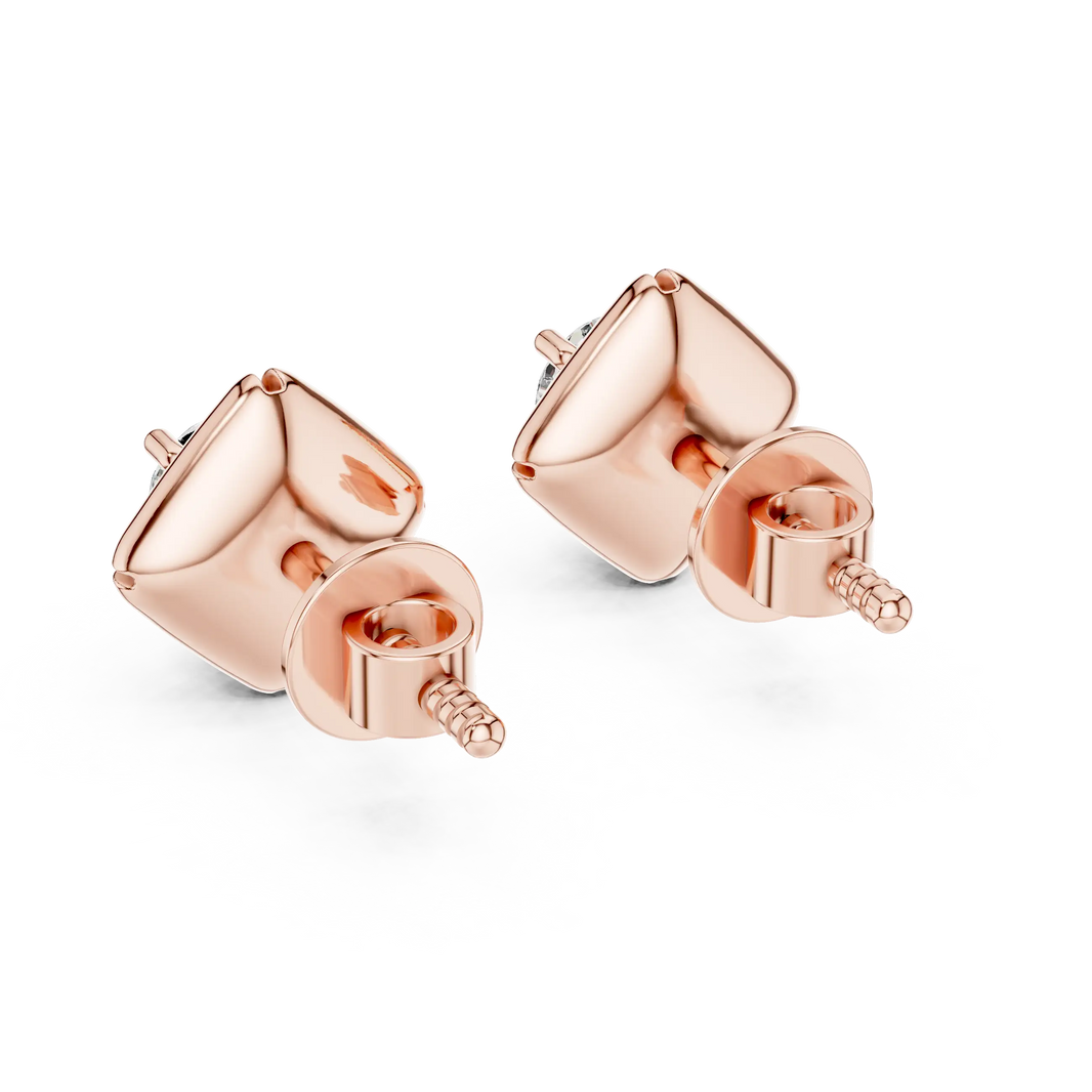Round moissanite petal frame stud earrings in rose 925 sterling silver, view 3
