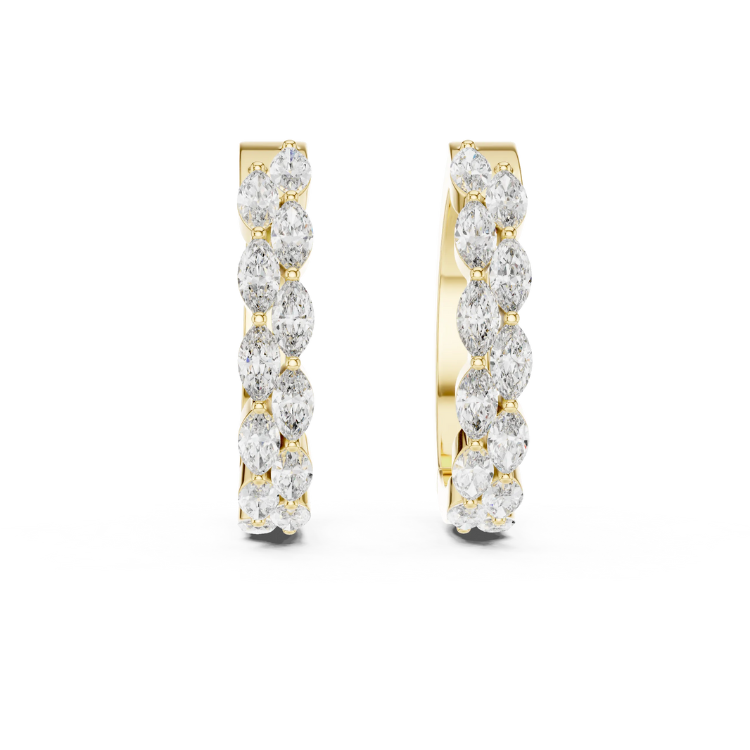 Marquise moissanite double row hoop earrings in yellow 925 sterling silver, view 4