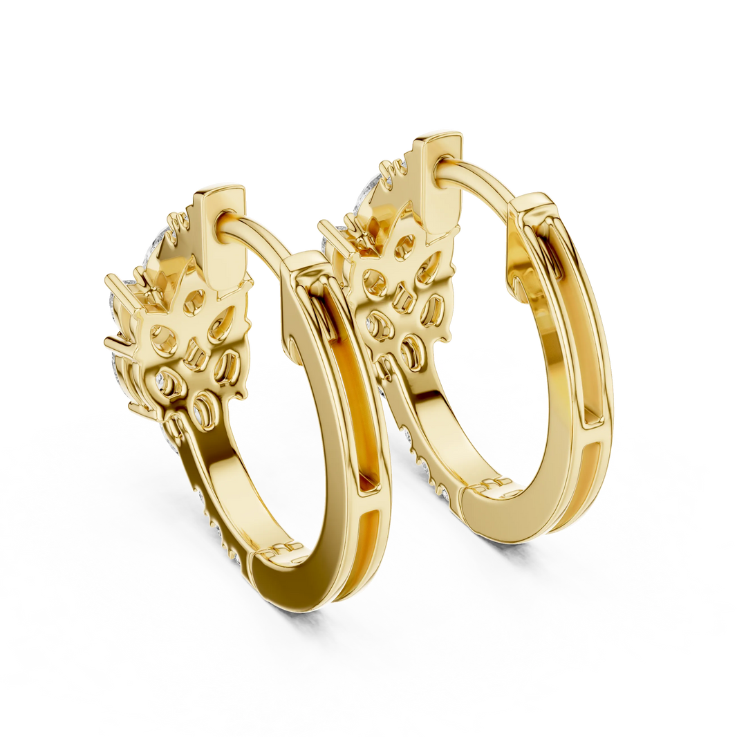 Pear moissanite cluster huggie hoop earrings in yellow 925 sterling silver, view 3
