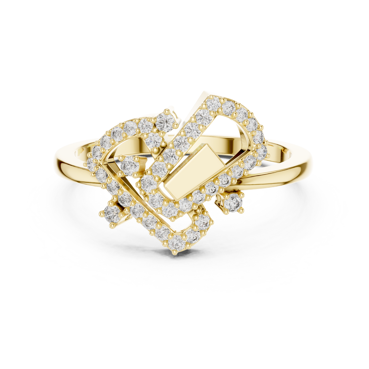 Interlocking Frames Pavé Moissanite Cocktail Ring in yellow 925 sterling silver, view 4