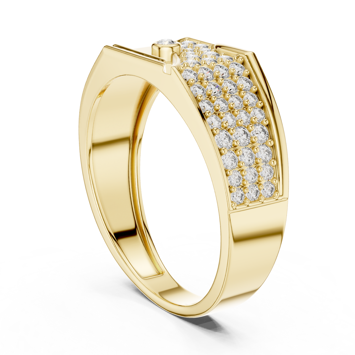 Men's Wide Pavé Panel Moissanite Band with Bezel Accent in yellow 925 sterling silver, view 1