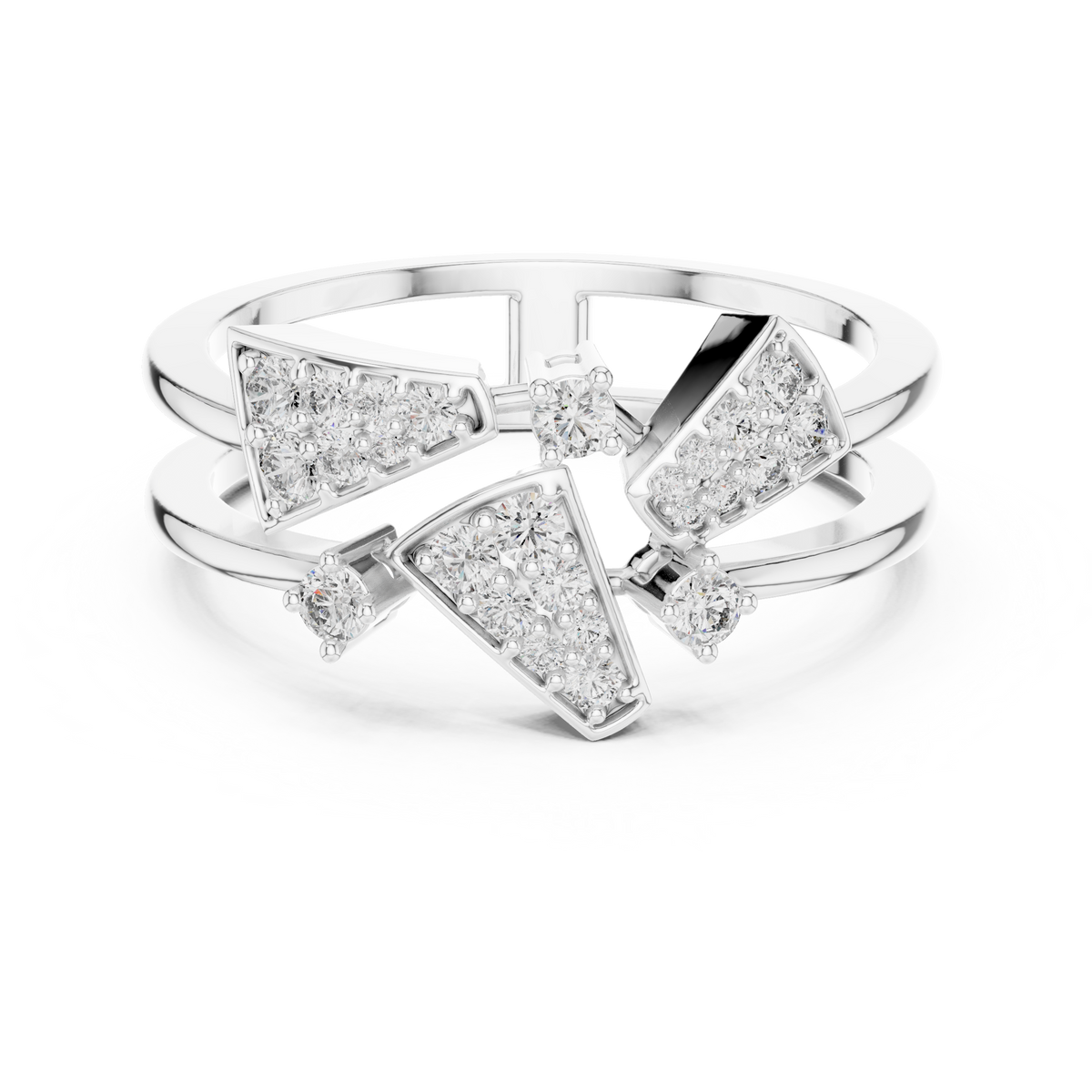 Geometric Pavé Triangle Double Band Moissanite Ring in white 925 sterling silver, view 4