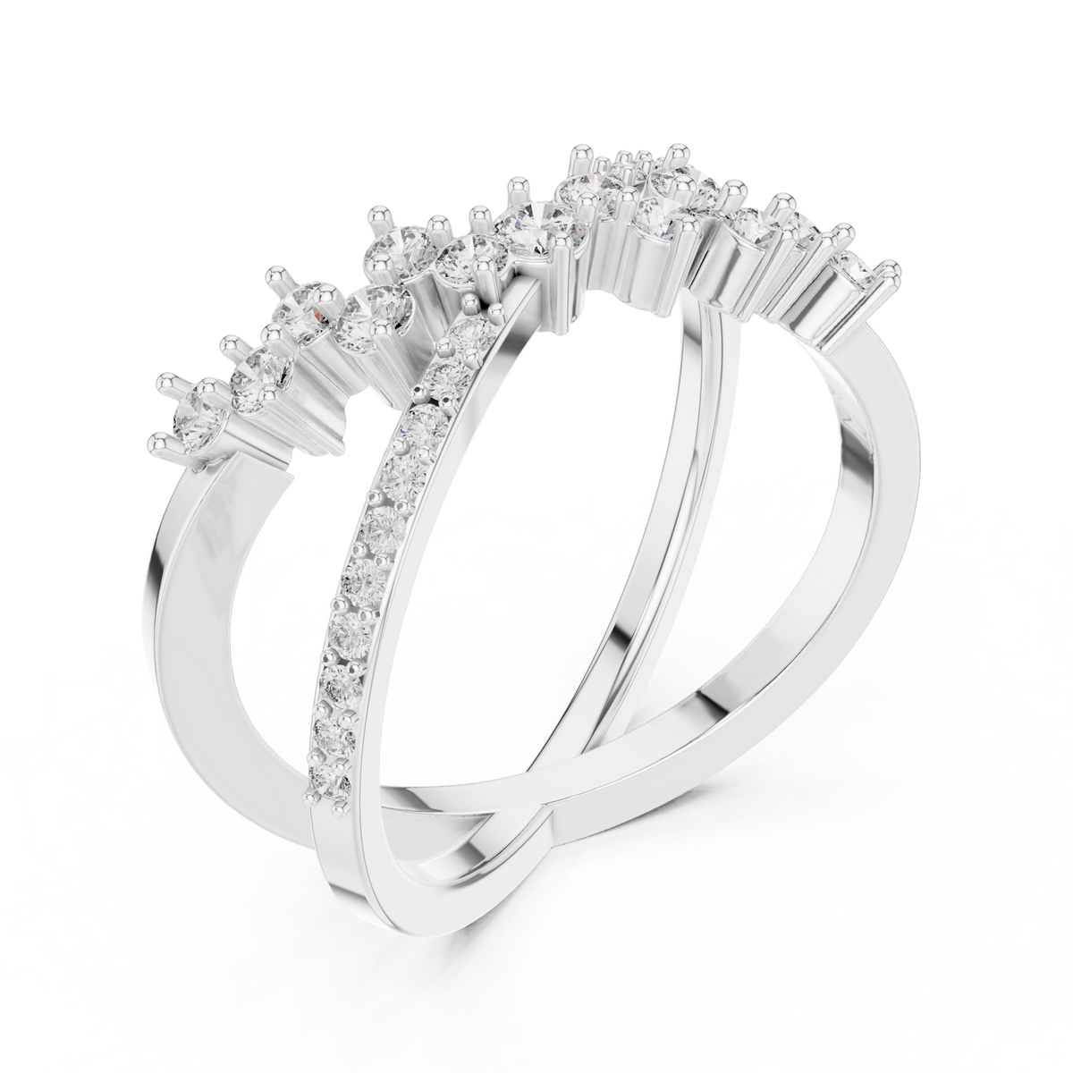 Crossover X Cluster Moissanite Ring in white 925 sterling silver, view 2