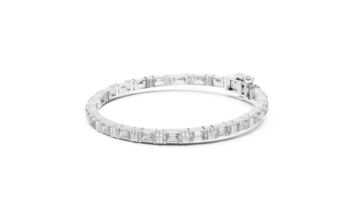 Emerald Cut Moissanite Bar Link Bracelet in white 925 sterling silver, view 2