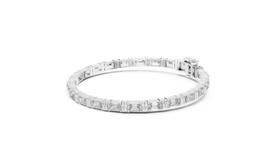 Emerald Cut Moissanite Bar Link Bracelet in white 925 sterling silver, view 2