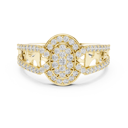 Oval Cluster Halo Moissanite Ring with Split Pavé Shank in yellow 925 sterling silver, view 4