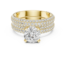 Round Solitaire Moissanite Ring with Wide Pavé Band in yellow 925 sterling silver, view 4