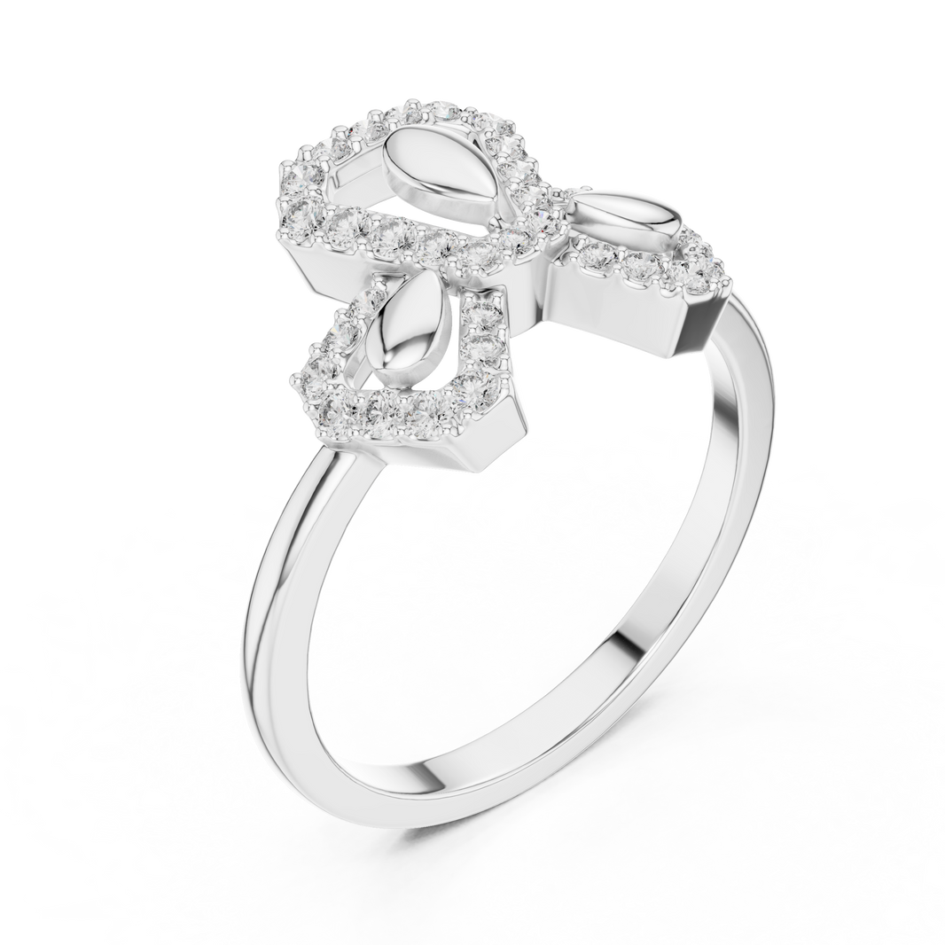 Trefoil Leaf Pavé Moissanite Ring in white 925 sterling silver, view 2