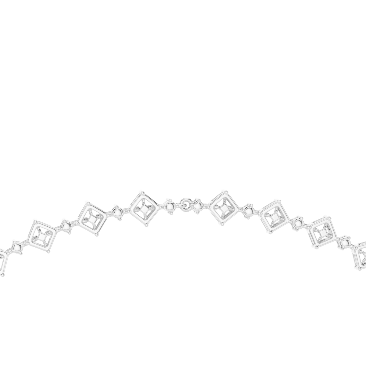 Mixed Shape Halo Station Necklace in white 925 sterling silver, view 4