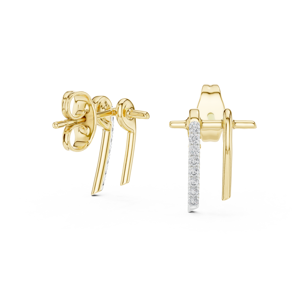 Moissanite Pavé Bar Stud Earrings in yellow 925 sterling silver, view 1