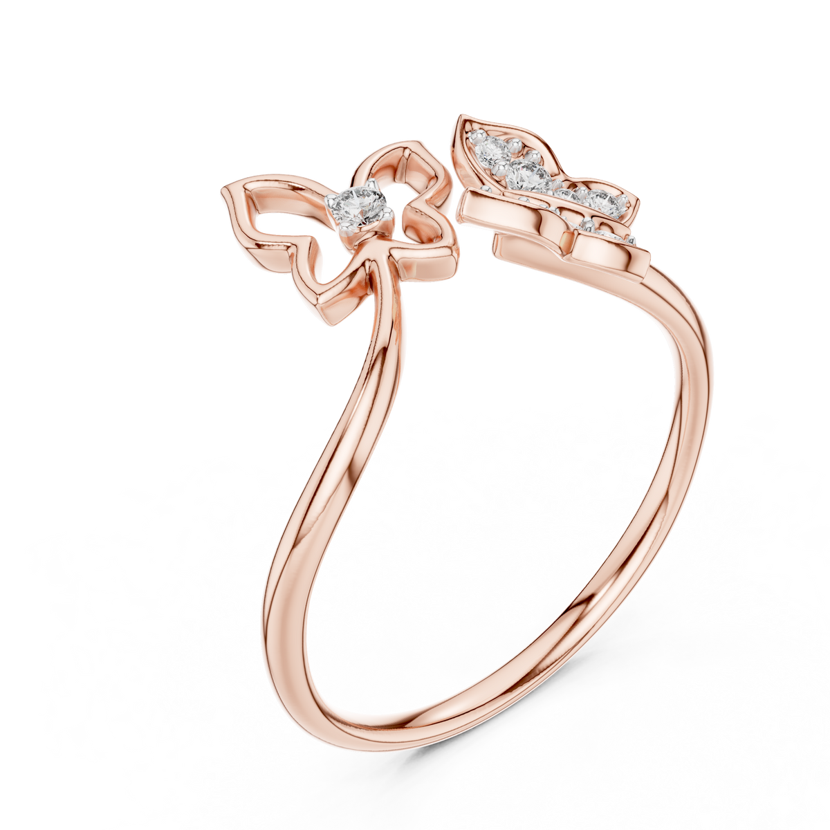 Twin Butterfly Bypass Moissanite Ring in rose 925 sterling silver, view 2