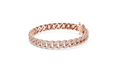 Pave Moissanite Cuban Link Bracelet in rose 925 sterling silver, view 2