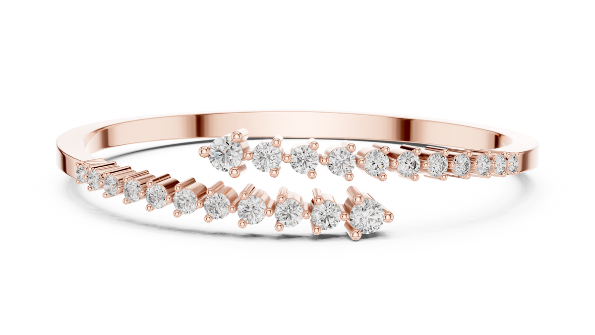 Graduated Round Moissanite Bypass Bangle in rose 925 sterling silver, view 1