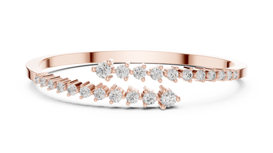 Graduated Round Moissanite Bypass Bangle in rose 925 sterling silver, view 1