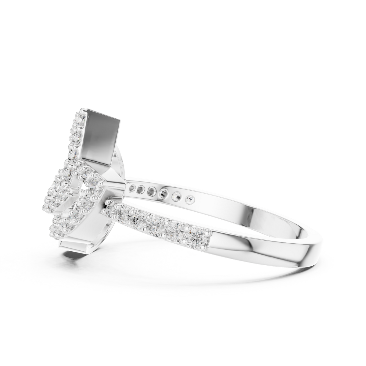 Pavé Leaf and Nautilus Swirl Moissanite Ring in white 925 sterling silver, view 3