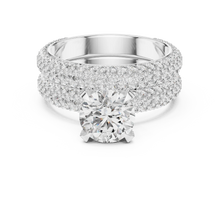 Round Solitaire Moissanite Ring with Wide Pavé Band in white 925 sterling silver, view 4