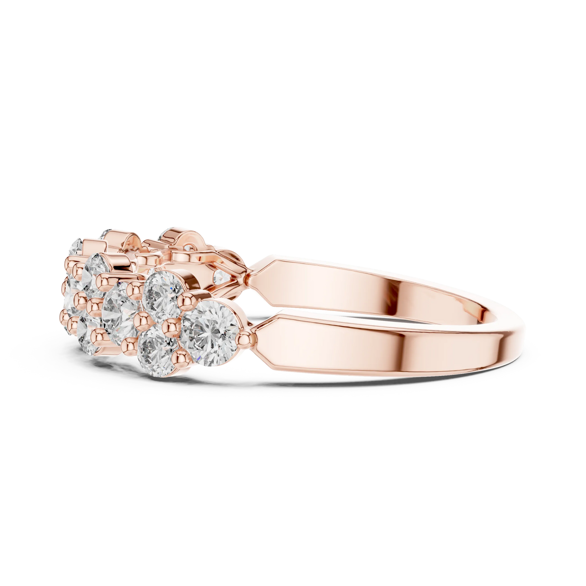 Floral Cluster Moissanite Half Eternity Band in rose 925 sterling silver, view 3