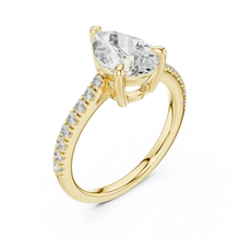 Pear Moissanite Engagement Ring with Pavé Band in yellow 925 sterling silver, view 2