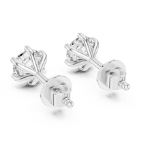 Round moissanite six-prong stud earrings in white 925 sterling silver, view 3