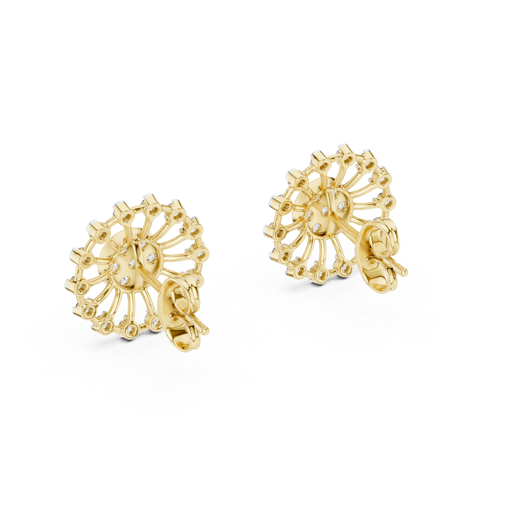 Moissanite Wheel Cluster Stud Earrings in yellow 925 sterling silver, view 3