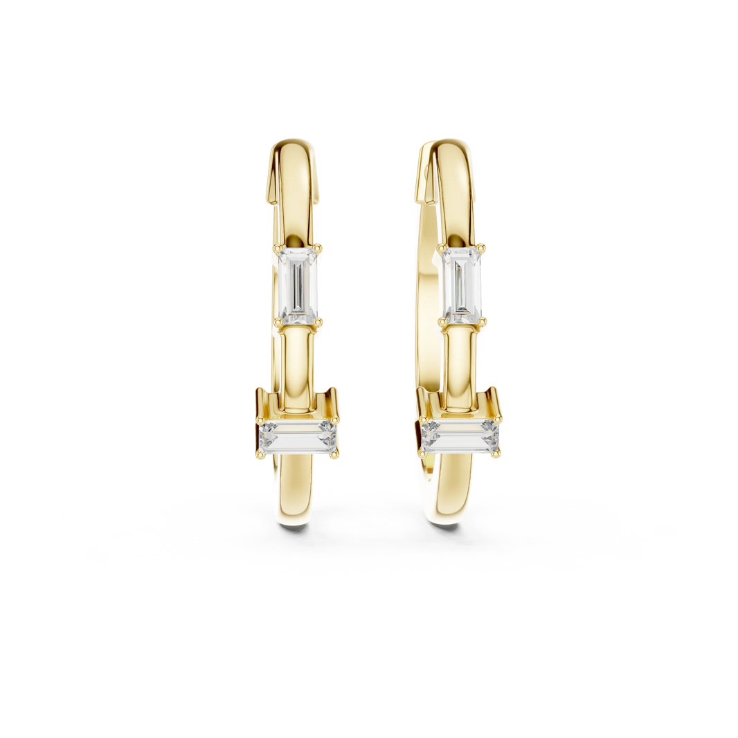 Baguette moissanite hoop earrings in yellow 925 sterling silver, view 4