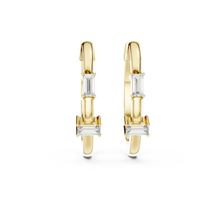 Baguette moissanite hoop earrings in yellow 925 sterling silver, view 4