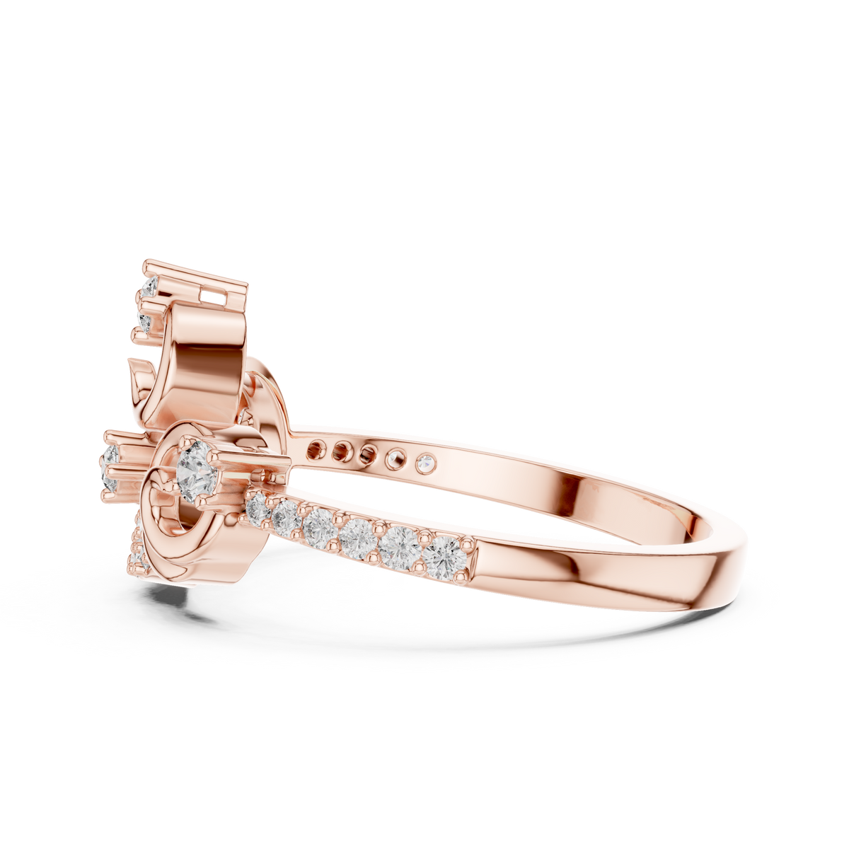 Pavé Scroll Swirl Moissanite Fashion Ring in rose 925 sterling silver, view 3