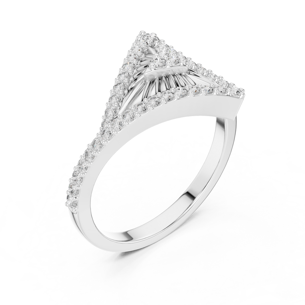 Triangle Sunburst Pavé Moissanite Ring in white 925 sterling silver, view 2