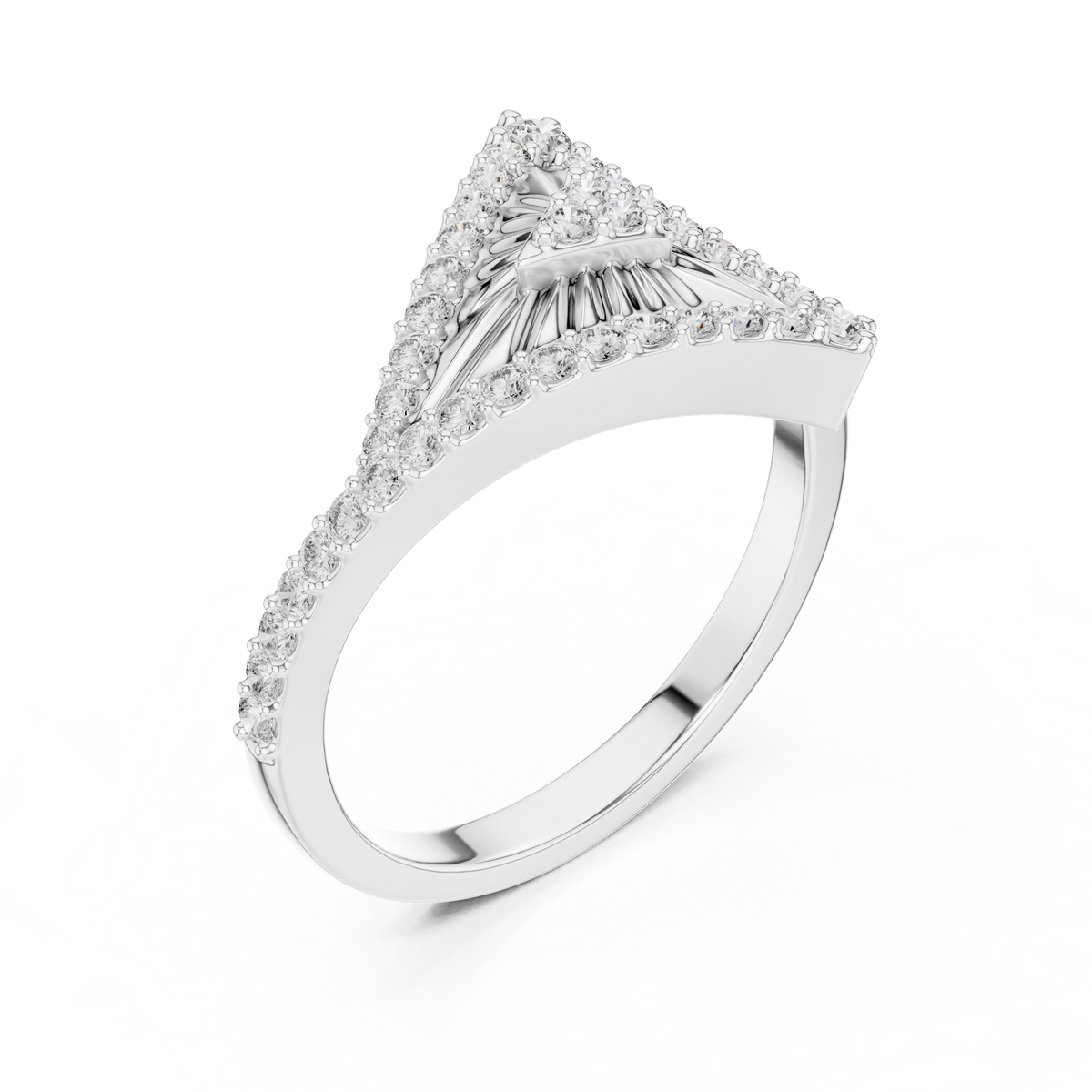 Triangle Sunburst Pavé Moissanite Ring in white 925 sterling silver, view 2