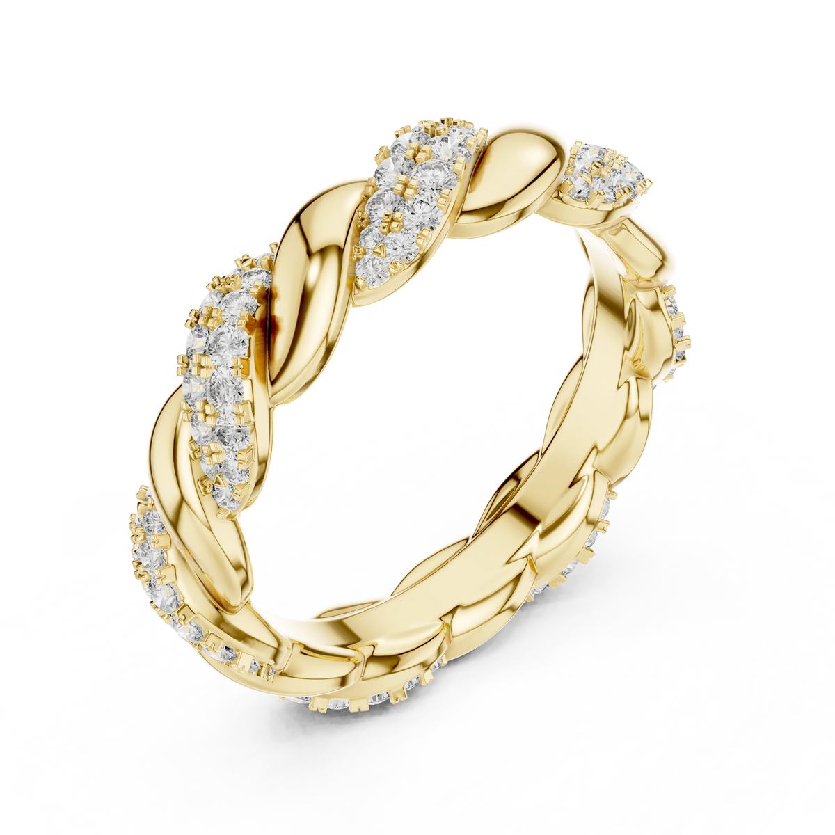 Twisted Rope Pavé Moissanite Eternity Band in yellow 925 sterling silver, view 2