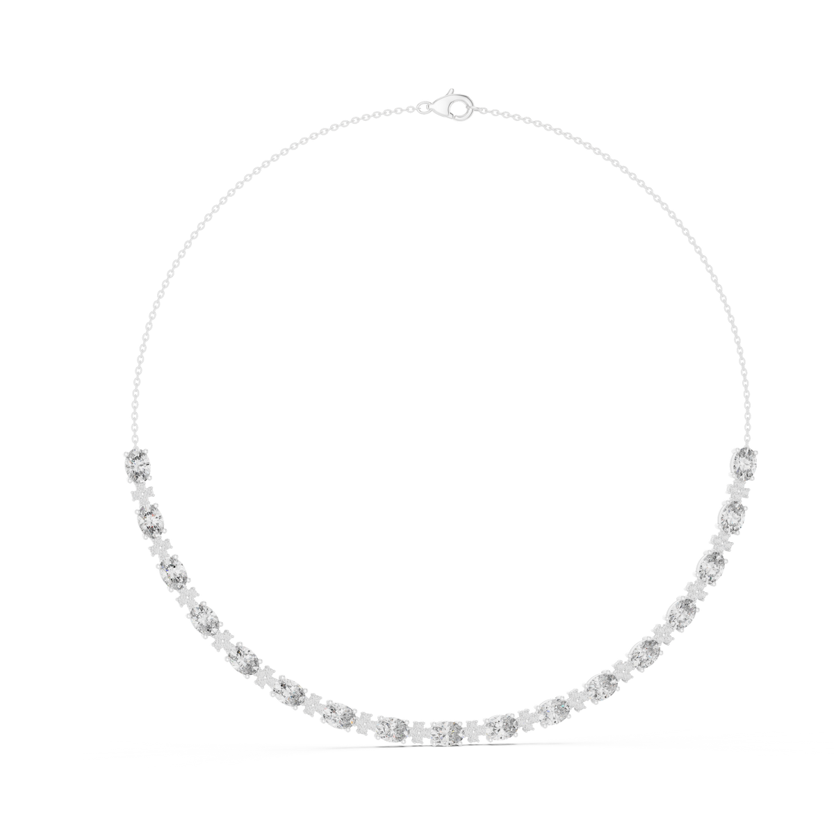 Oval Station Necklace in white 925 sterling silver, view 1