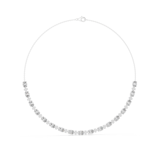 Oval Station Necklace in white 925 sterling silver, view 1