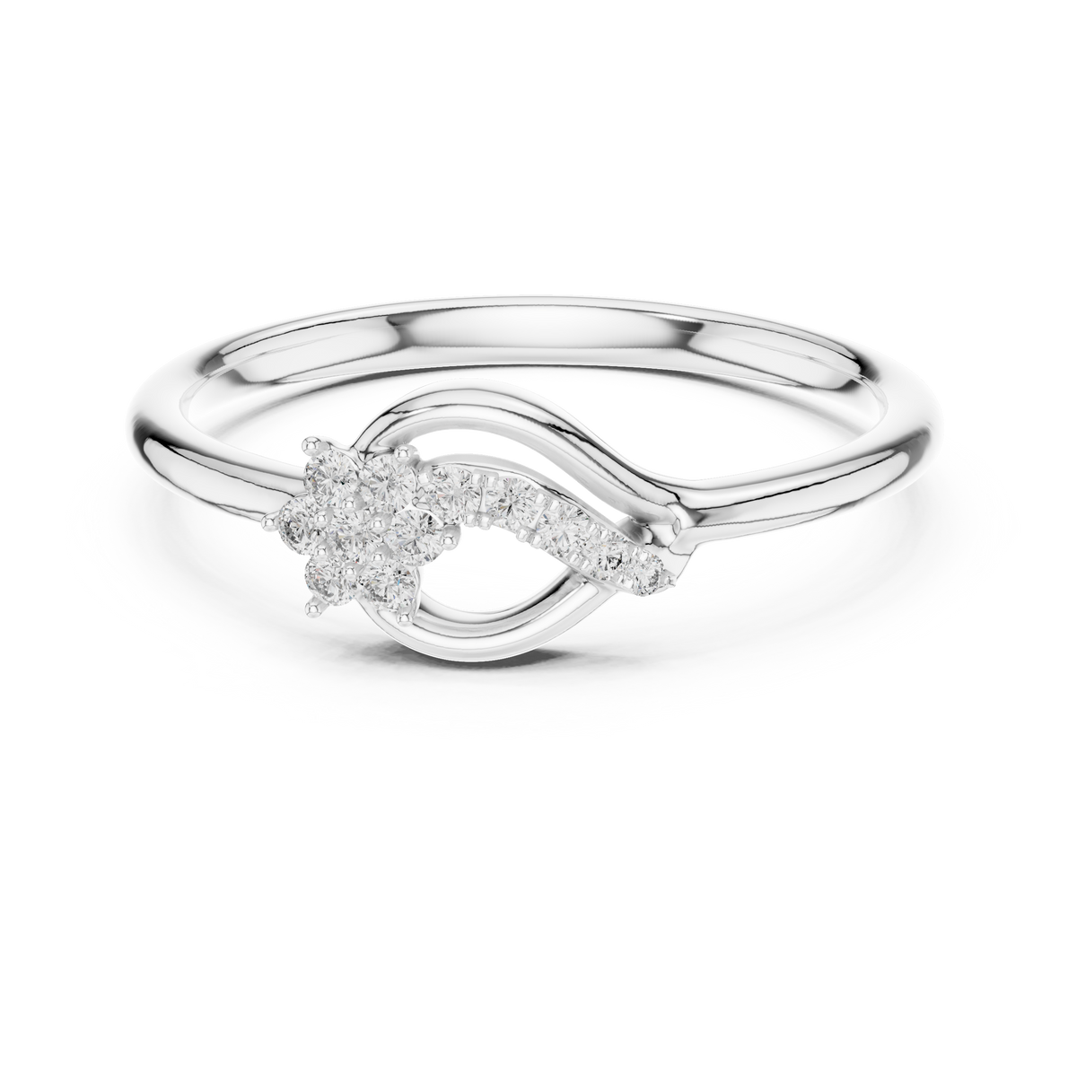 Flower Cluster Teardrop Bypass Moissanite Ring in white 925 sterling silver, view 4