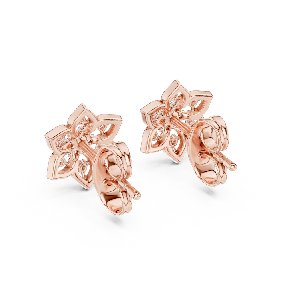 Moissanite Lotus Star Stud Earrings in rose 925 sterling silver, view 3