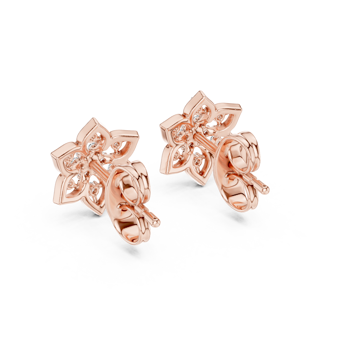 Moissanite Lotus Star Stud Earrings in rose 925 sterling silver, view 3